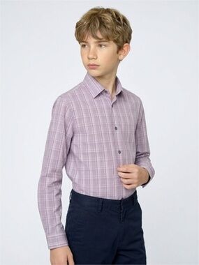 Calvin Klein Boys 14 Slim Fit Stretch Plaid Button Shirt Purple